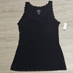 Women’s Black Lace Edge Ribbed Tank Top - Sz L